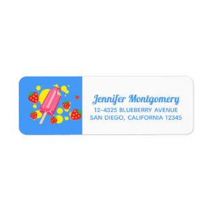 Illustratie vun roze papegaai en aardbeien etiket