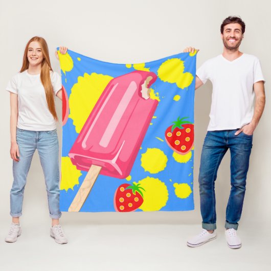 Illustratie vun roze papegaai en aardbeien fleece deken (In situ)