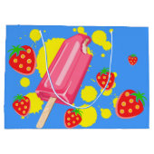 Illustratie vun roze papegaai en aardbeien groot cadeauzakje (Achterkant)