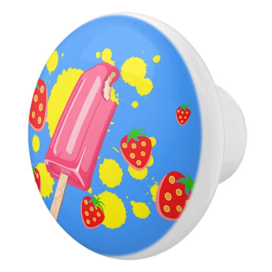 Illustratie vun roze papegaai en aardbeien keramische knop (Rechts)