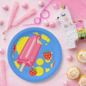 Illustratie vun roze papegaai en aardbeien papieren bordje (Feest)