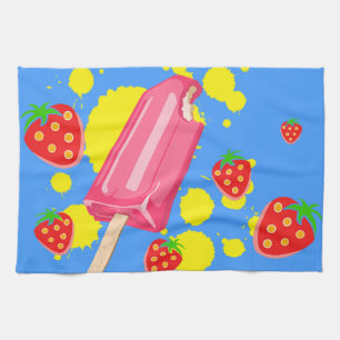 Illustratie vun roze papegaai en aardbeien theedoek