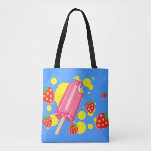 Illustratie vun roze papegaai en aardbeien tote bag (Voorkant)