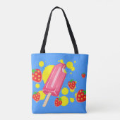 Illustratie vun roze papegaai en aardbeien tote bag (Achterkant)