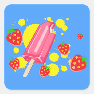 Illustratie vun roze papegaai en aardbeien vierkante sticker