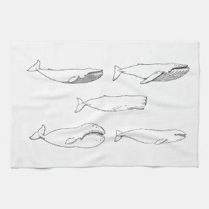 Illustratie walvissen (lijnkunst) theedoek
