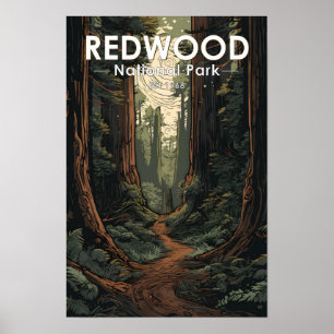 Illustratie Wandelpad Redwood National Park Vintag Poster