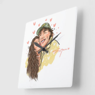 Illustratie wandklok romantisch paar