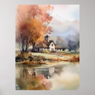 Illustratie Waterverf najaar landschapslandschapsl Poster