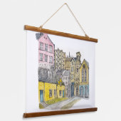 Illustratie Waterverf Oude stad Edinburgh Hangend Wandkleed (Gebogen)