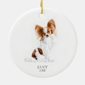 Illustratie Waterverf Papillon Pet Dog Aangepast Keramisch Ornament (Achterkant)