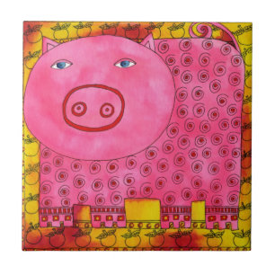 Illustratie Waterverf patterned Pig Tegeltje