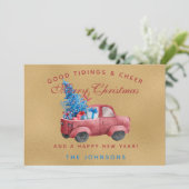 Illustratie Waterverf Rode kersttruck  Foto (Staand voorkant)