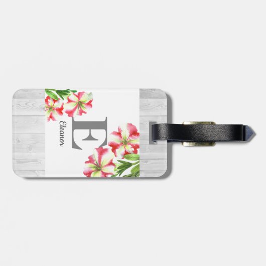 Illustratie waterverf Roze en White Petunias Bagagelabel (Achterkant horizontaal)