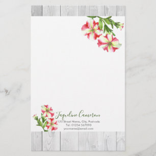 Illustratie waterverf Roze en White Petunias Briefpapier