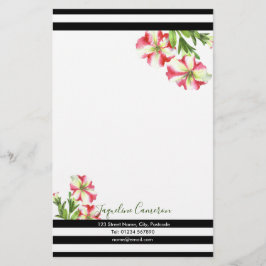 Illustratie waterverf Roze en White Petunias Briefpapier