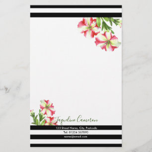 Illustratie waterverf Roze en White Petunias Briefpapier