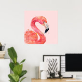 Illustratie Waterverf roze zomerflamingo Bird Poster (Thuiskantoor)