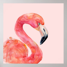 Illustratie Waterverf roze zomerflamingo Bird Poster