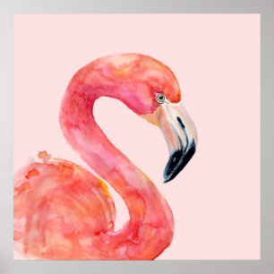 Illustratie Waterverf roze zomerflamingo Bird Poster