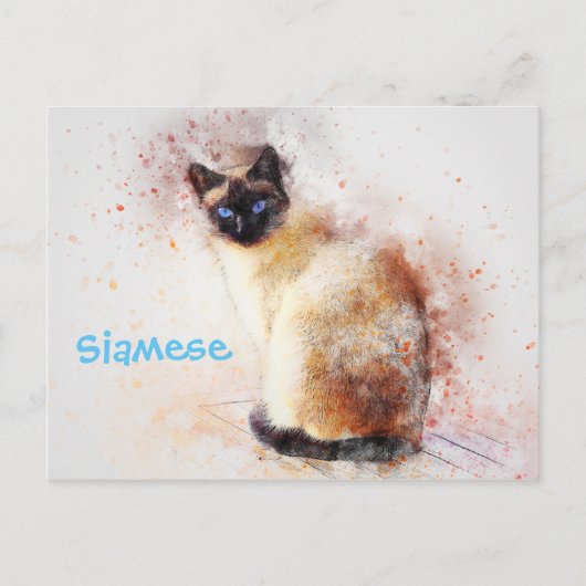 Illustratie Waterverf Siamese Cat Briefkaart (Voorkant)
