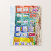 Illustratie Waterverf van kleurrijke rijtjeshuizen