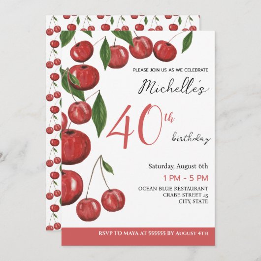 Illustratie Waterverf zoete kersen Birthday in Kaart (Voorkant / Achterkant)