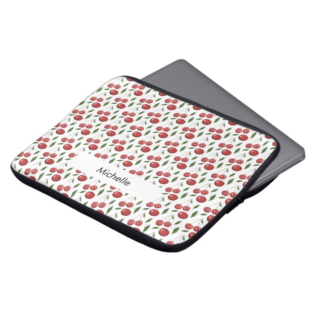 Illustratie Waterverf zoete kersen Monogrammed Laptop Sleeve (Voorkant top)