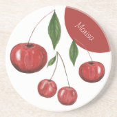 Illustratie Waterverf zoete kersen Monogrammed Zandsteen Onderzetter (Voorkant)