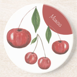 Illustratie Waterverf zoete kersen Monogrammed Zandsteen Onderzetter