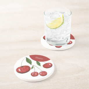 Illustratie Waterverf zoete kersen Monogrammed Zandsteen Onderzetter