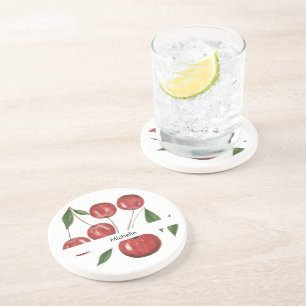 Illustratie Waterverf zoete kersen Monogrammed Zandsteen Onderzetter