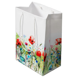 Illustratie waterverven kleurrijke lentbloemen medium cadeauzakje