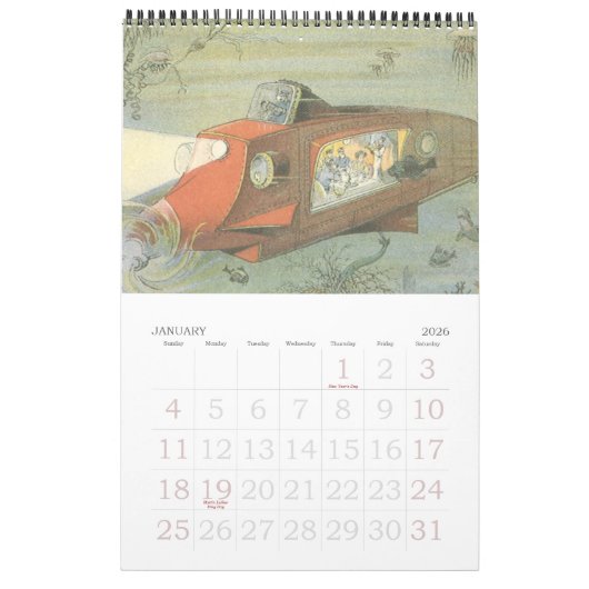  illustratie Wetenschap Fictie Steampunk Kalender (Jan 2026)