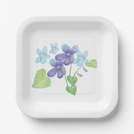 Illustratie Wild Violet Flowers Papieren Bordje (Voorkant)