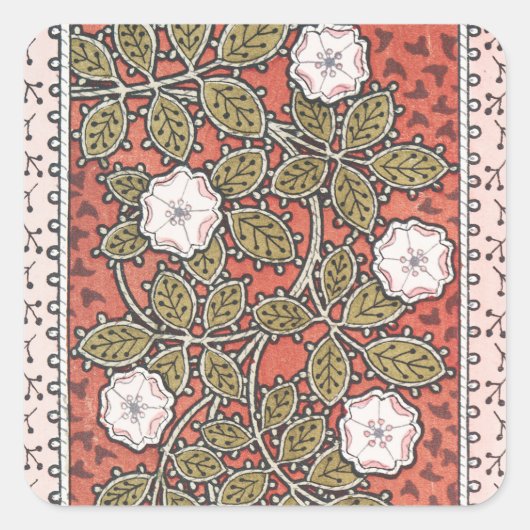 Illustratie Wilde Roos Kunst Illustratie Bloem Vin Vierkante Sticker (Voorkant)