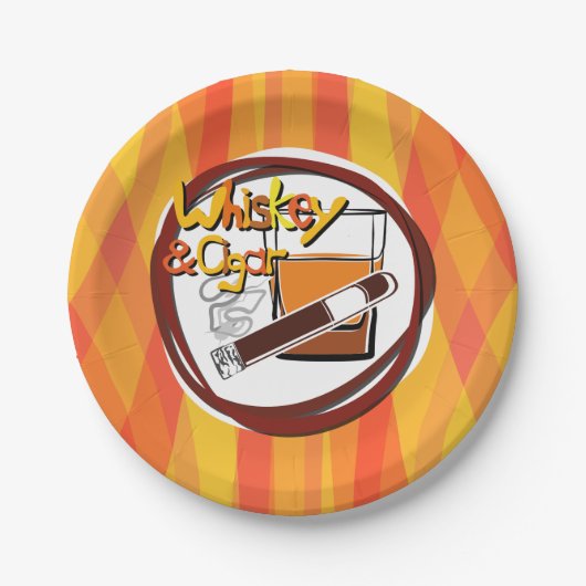 Illustratie Wiskey en Cigar Papieren Bordje (Voorkant)