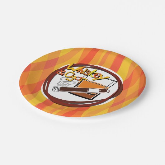 Illustratie Wiskey en Cigar Papieren Bordje (Gekanteld)