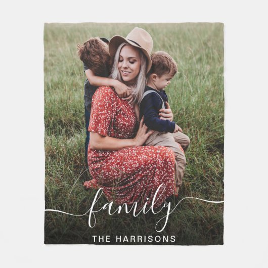 Illustratie wit script foto overlay monogram fleece deken (Voorkant)