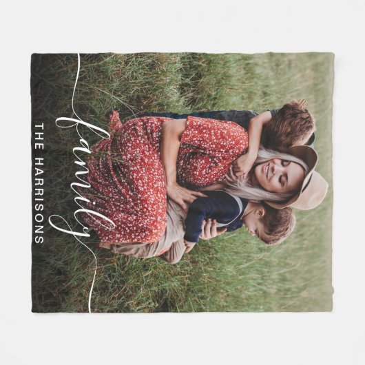 Illustratie wit script foto overlay monogram fleece deken (Voorkant (Horizontaal))