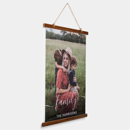 Illustratie wit script foto overlay monogram hangend wandkleed (Gebogen)