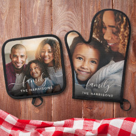 Illustratie wit script foto overlay monogram ovenwant & pannenlap set