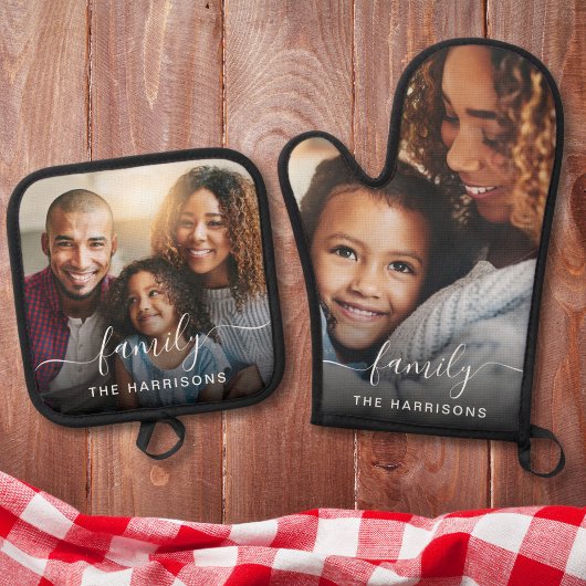 Illustratie wit script foto overlay monogram ovenwant & pannenlap set