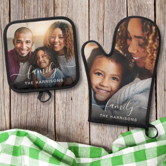 Illustratie wit script foto overlay monogram ovenwant & pannenlap set