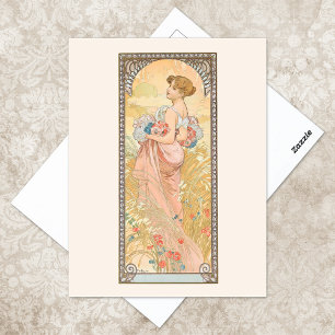 Illustratie zomerseizoen Alphonse Mucha Briefkaart