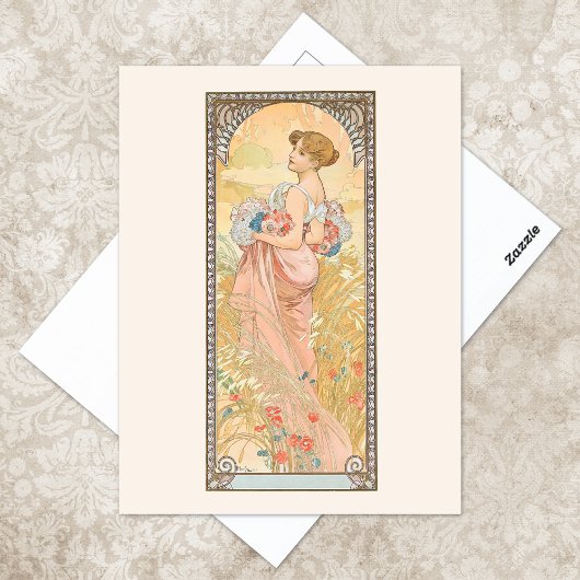 Illustratie zomerseizoen Alphonse Mucha Briefkaart