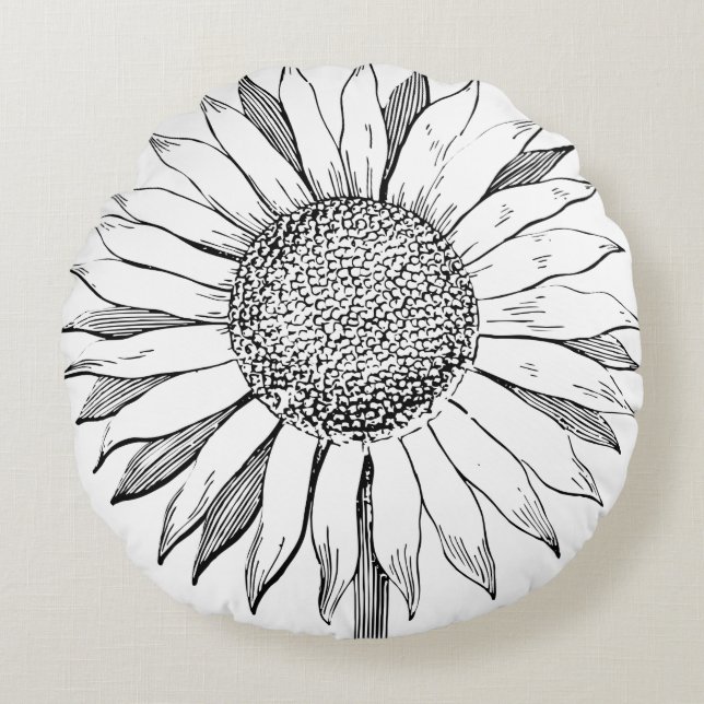 Illustratie zonnebloem rond kussen (Voorkant)