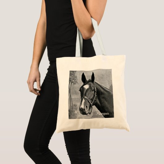 Illustratie zwart-wit Antiek  paard Tote Bag (Voorkant (product))