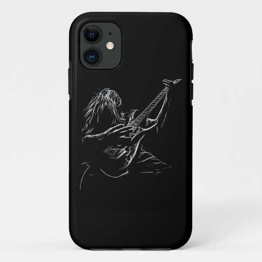 Illustratie zwart-witmetaal gitaarspeler Case-Mate iPhone case (Achterkant)