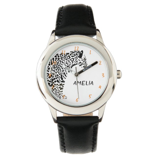 Illustratie zwart-witte jaguar horloge (Voorkant)